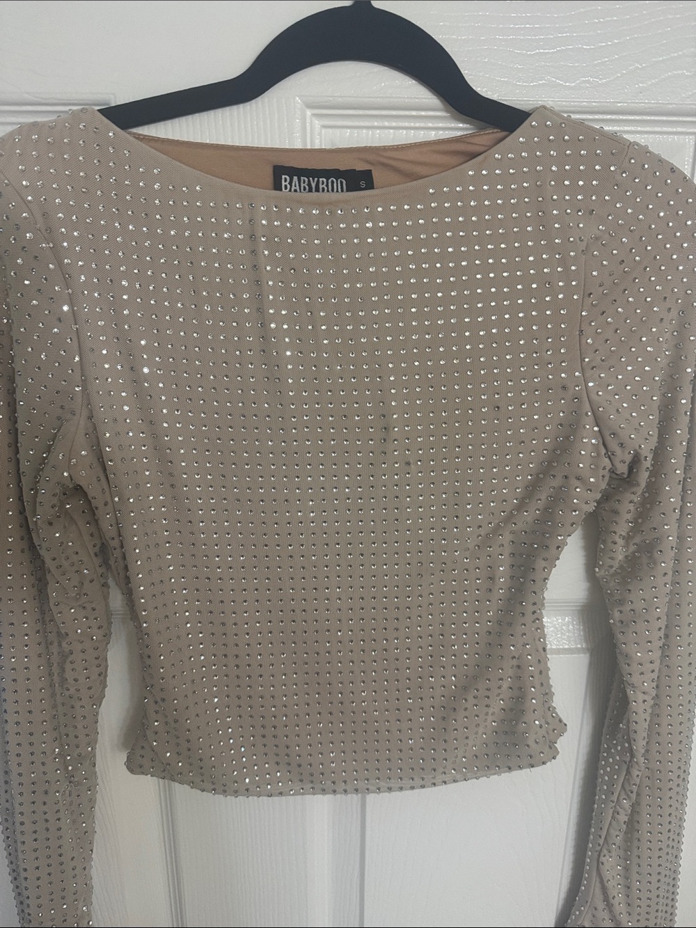 BABYBOO Beige Studded Long Sleeve Crop Top